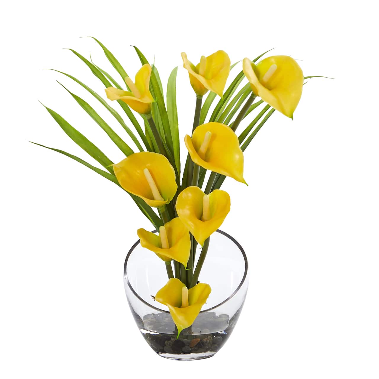 15.5" Yellow Calla Lily and Grass Arrangement in Vase
